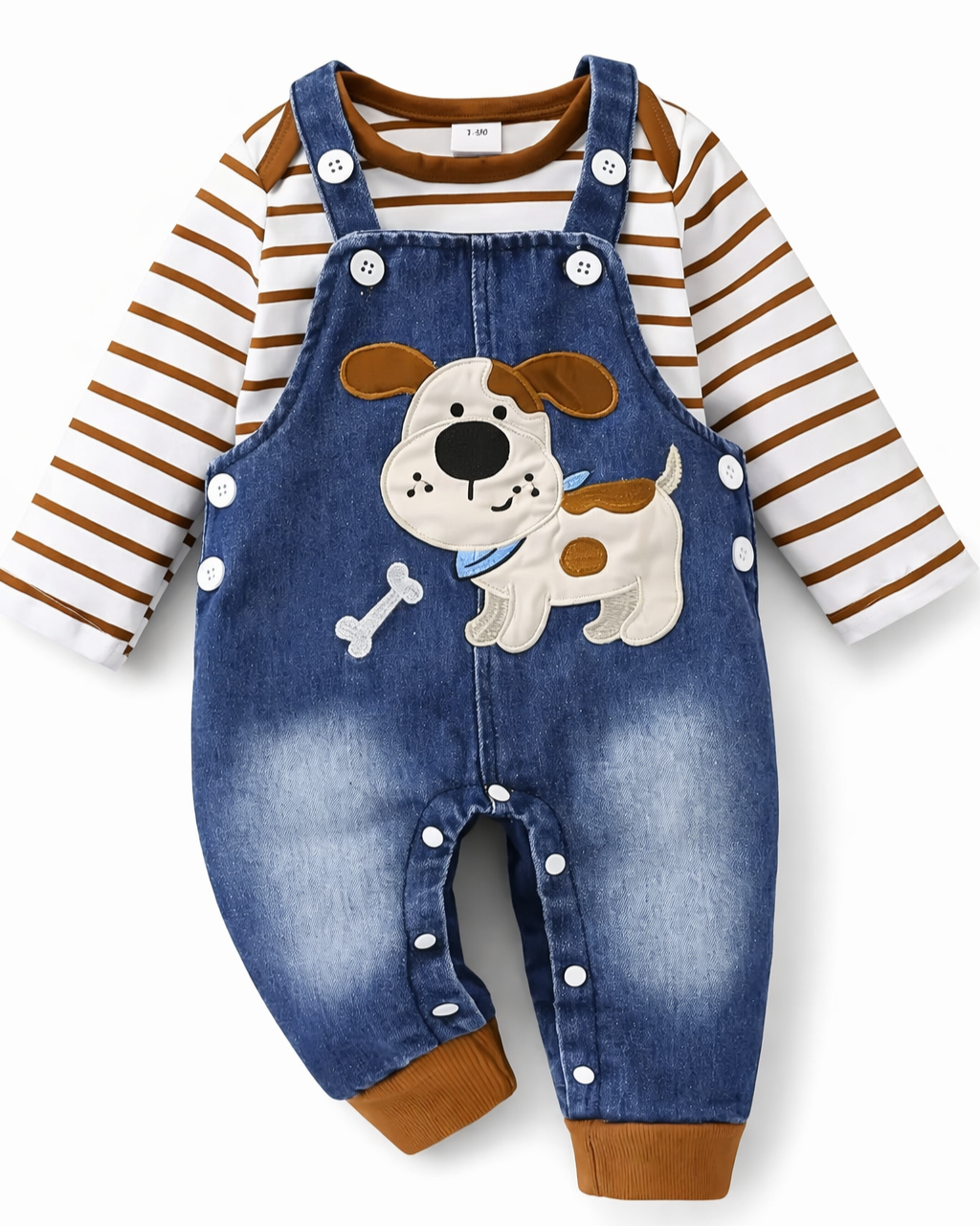 Striped Jumpsuit with Adorable Denim Puppy Charm Set