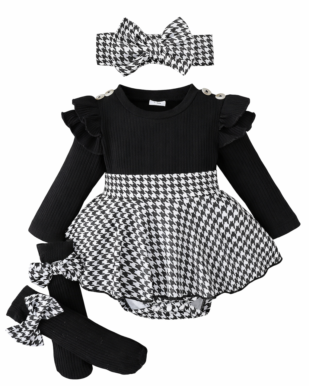 Sweet Autumn Baby Girl Dress Set with Bow Headband and Tights