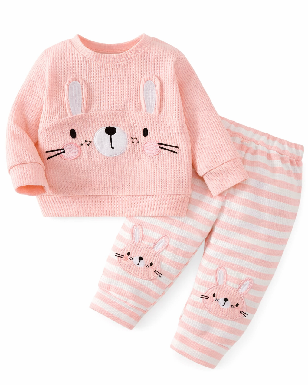 Sweet Bunny Embroidery Waffle Lounge Set