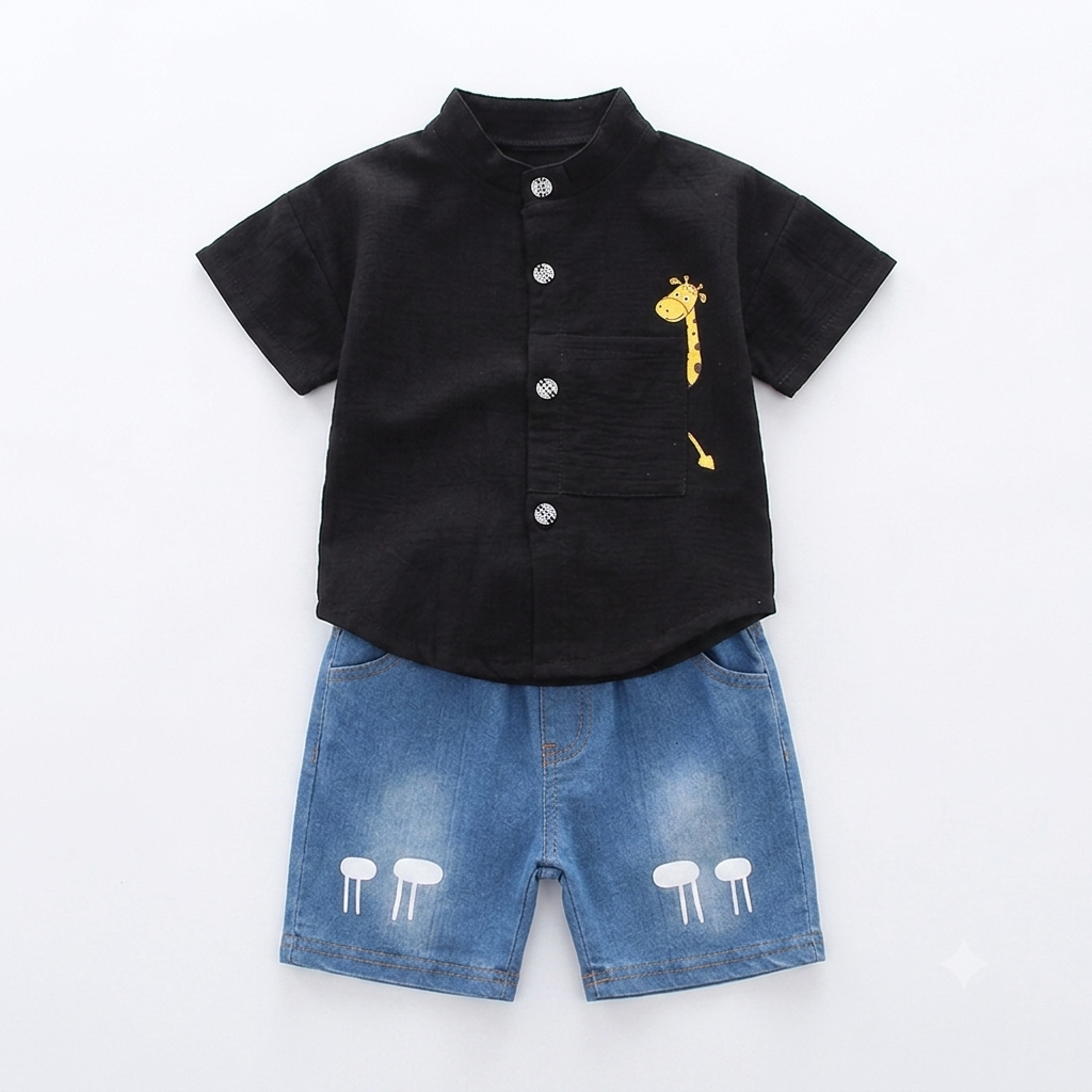 Cute Giraffe Two-Piece Summer Outfit for Little Boys