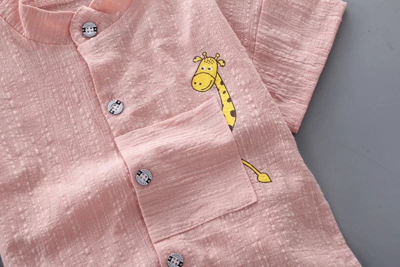 Cute Giraffe Two-Piece Summer Outfit for Little Boys