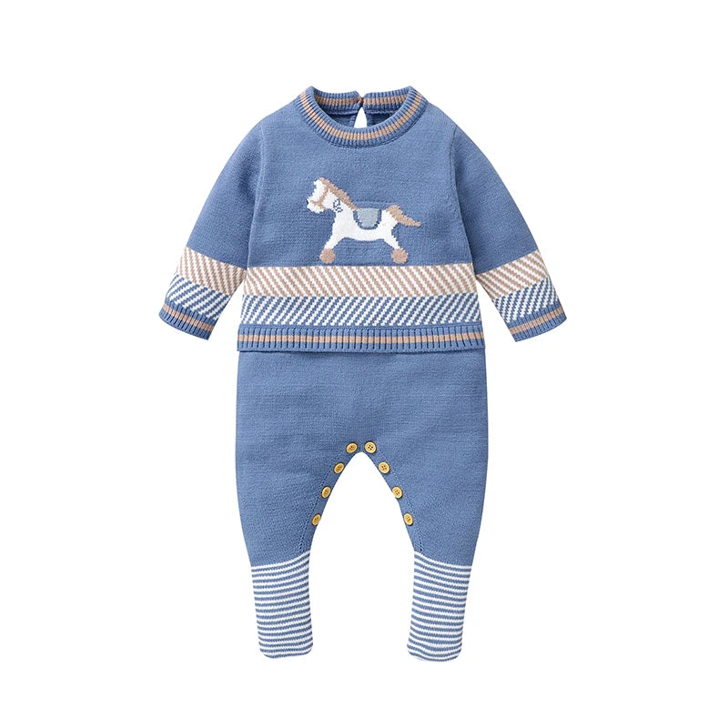 Classic Horse Embroidered Baby Knit Romper