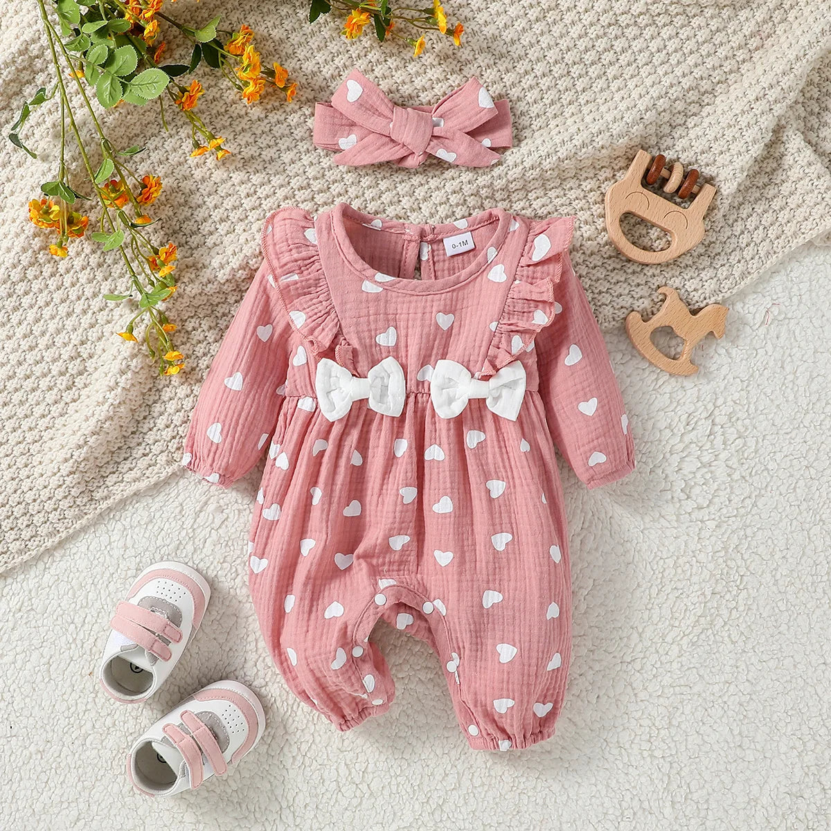 Sweet Floral Baby Romper with Matching Bow Headband Set