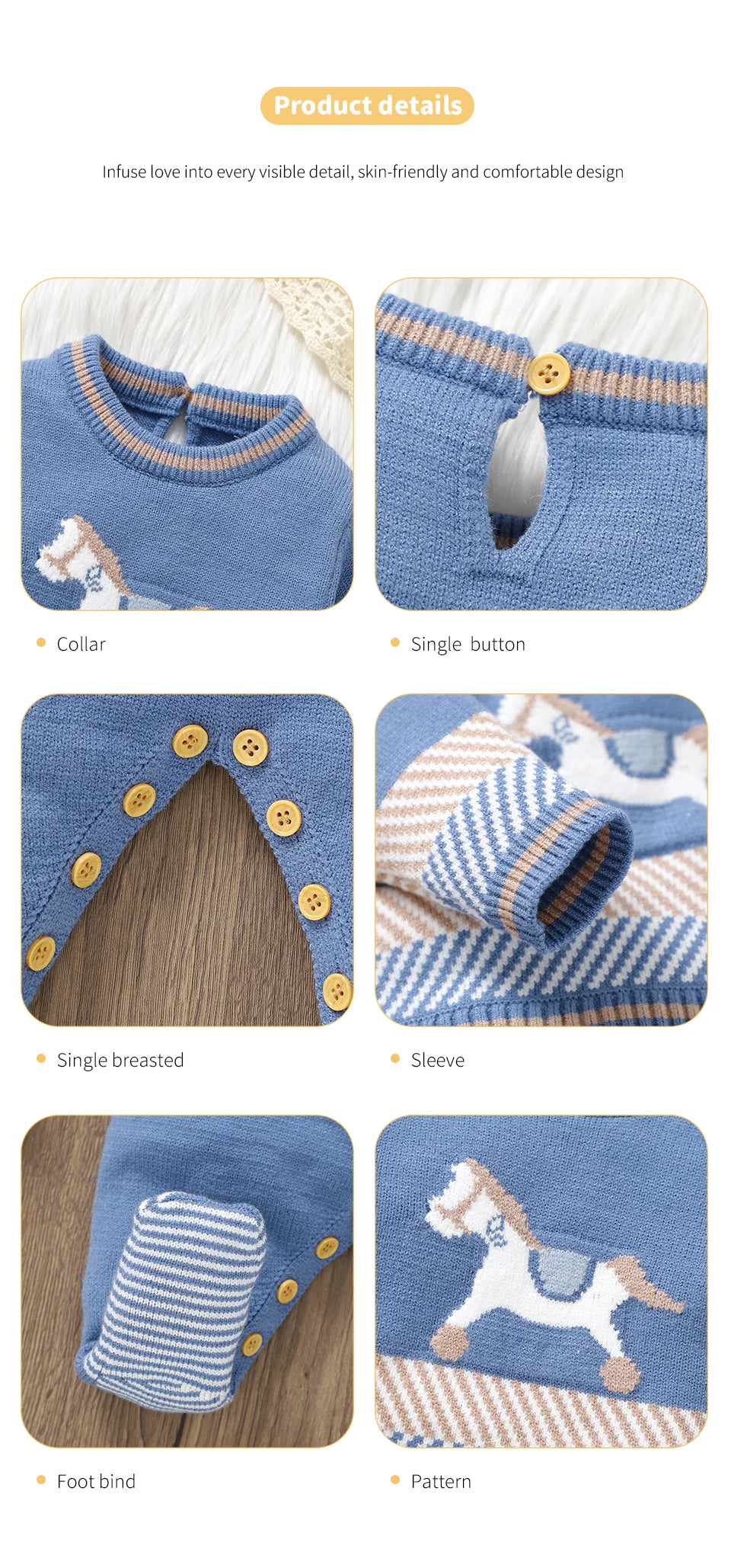 Classic Horse Embroidered Baby Knit Romper