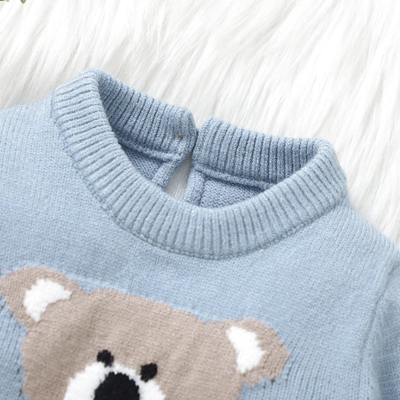 Classic Bear Embroidered Baby Knit Romper with Hat 2pcs