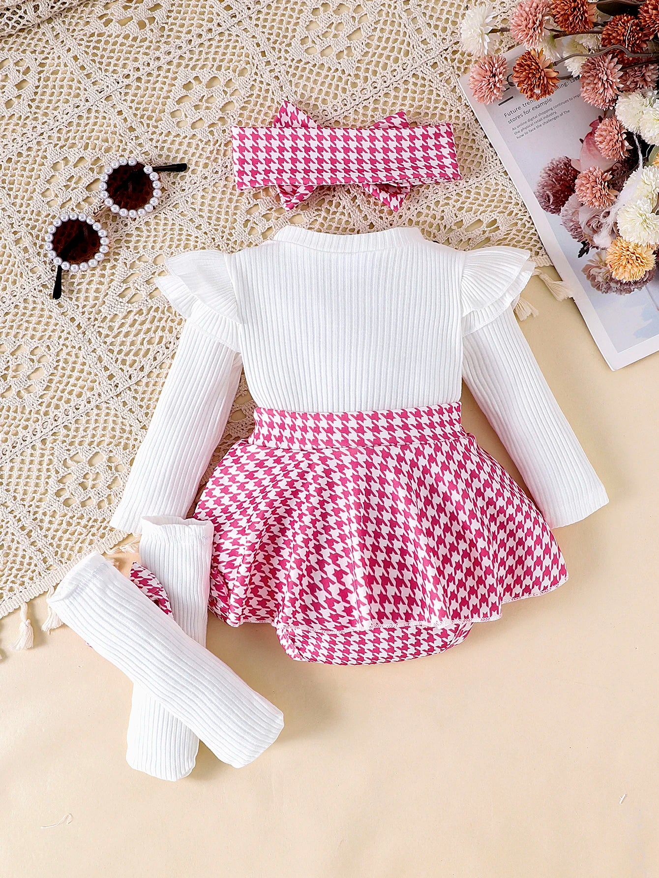 Sweet Autumn Baby Girl Dress Set with Bow Headband and Tights
