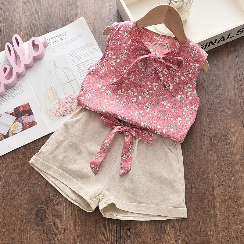 Sunny Days Sleeveless Floral Girls Two-Piece Outfit