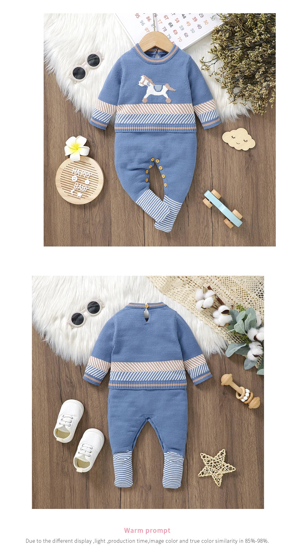 Classic Horse Embroidered Baby Knit Romper