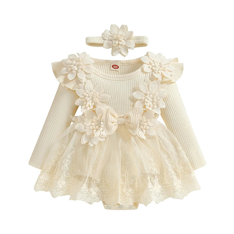 Floral Baby Girl Princess Romper Dress with Headband
