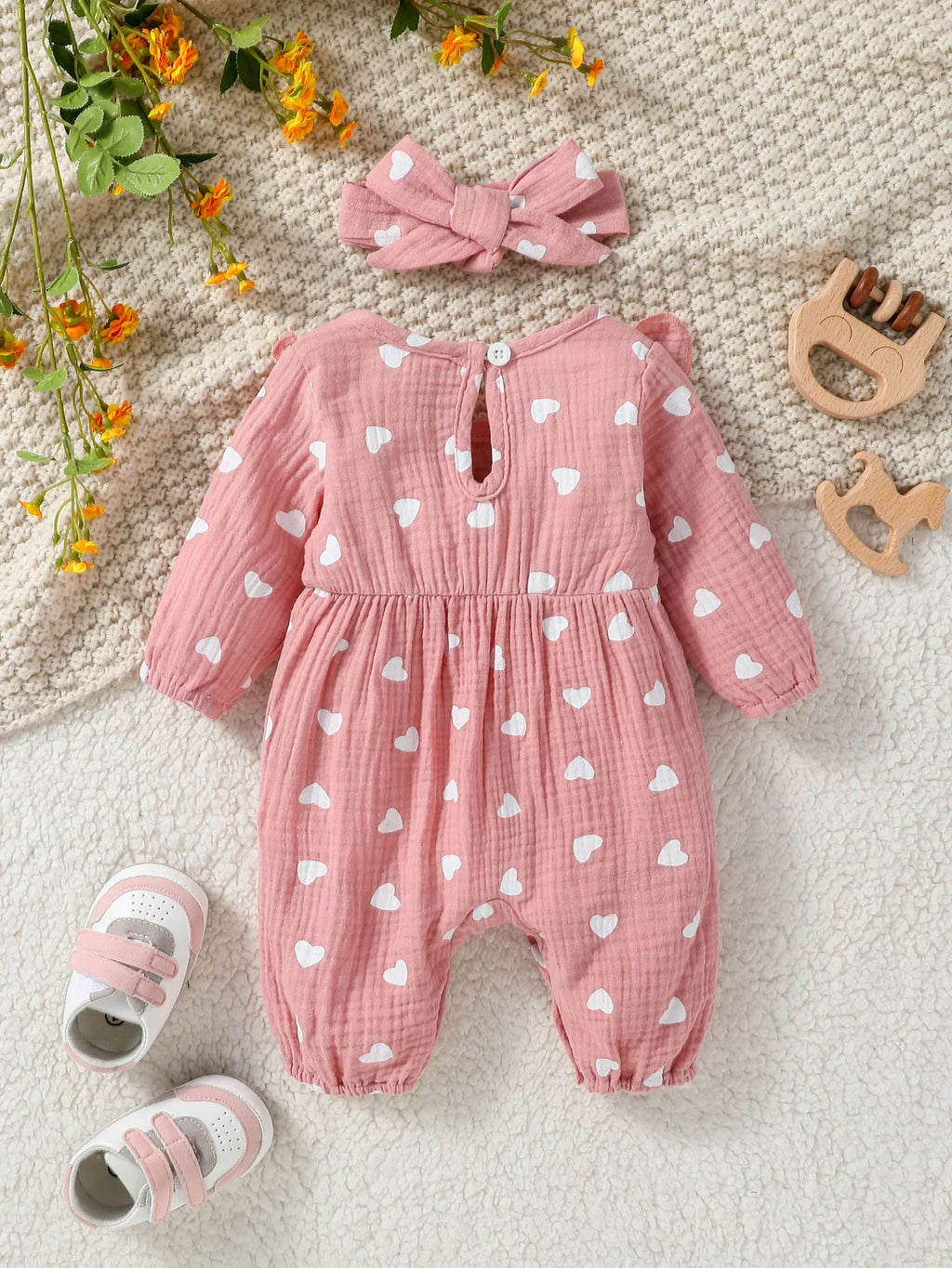 Sweet Floral Baby Romper with Matching Bow Headband Set