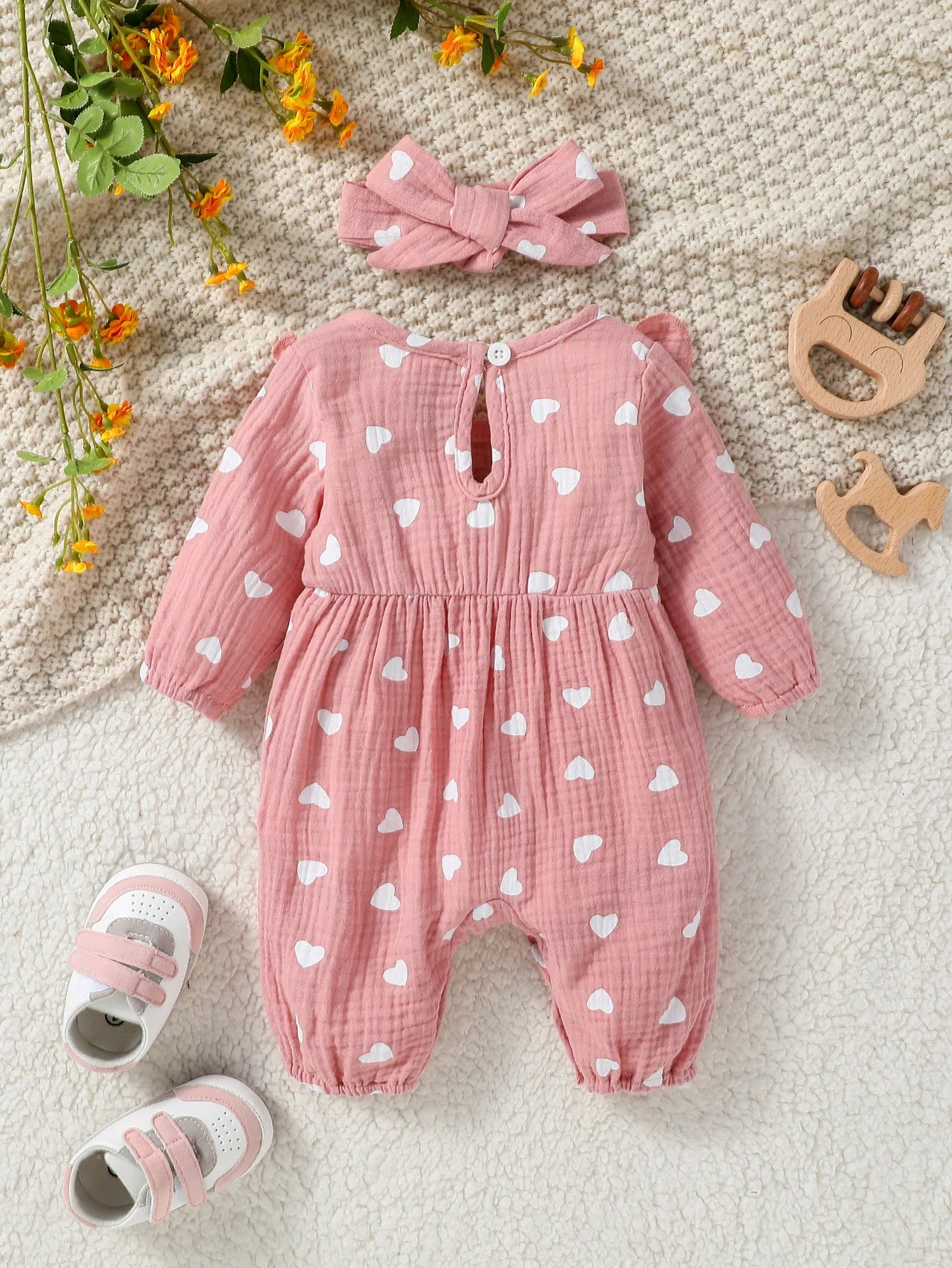 Sweet Floral Baby Romper with Matching Bow Headband Set