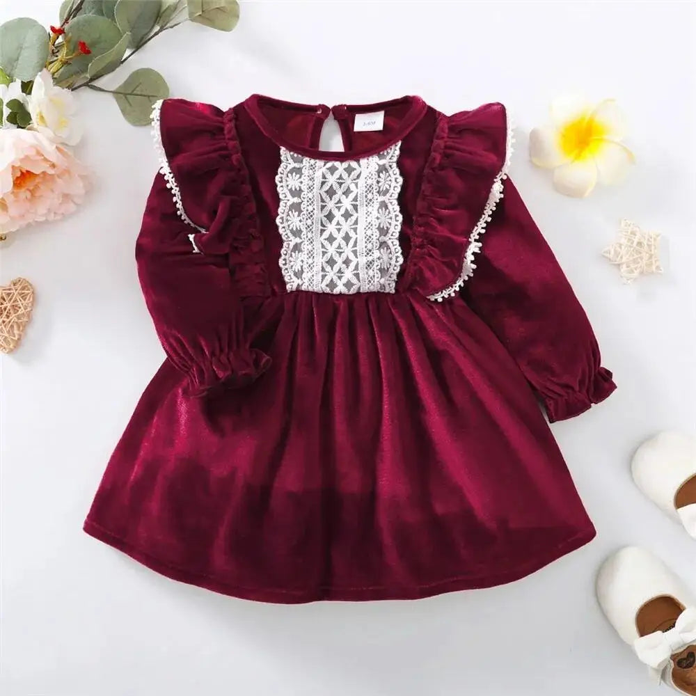 Burgundy Baby Girl Ruffle Dress