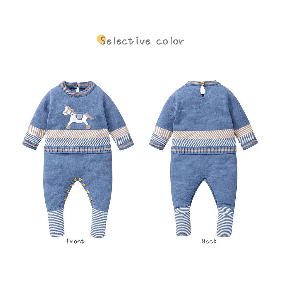 Classic Horse Embroidered Baby Knit Romper