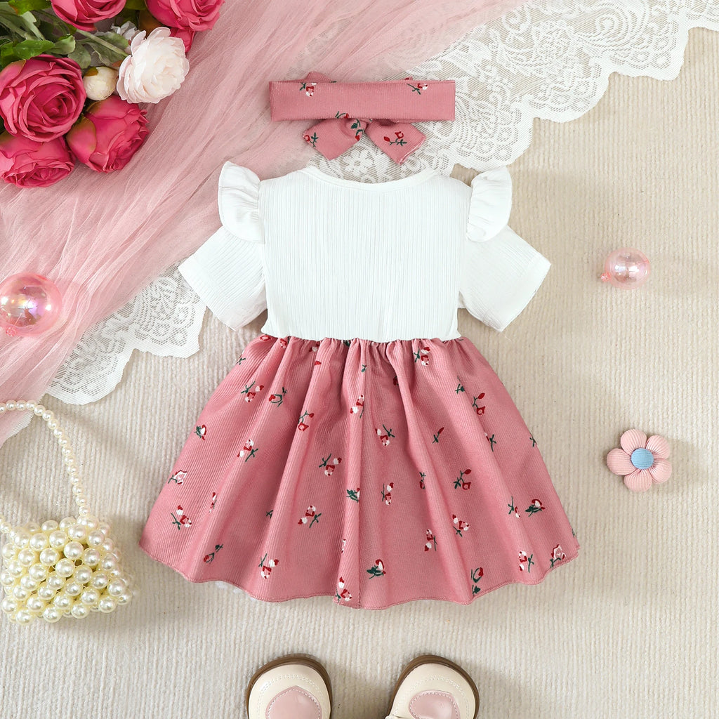 Summer Blooming Bow Baby Dress with Headband