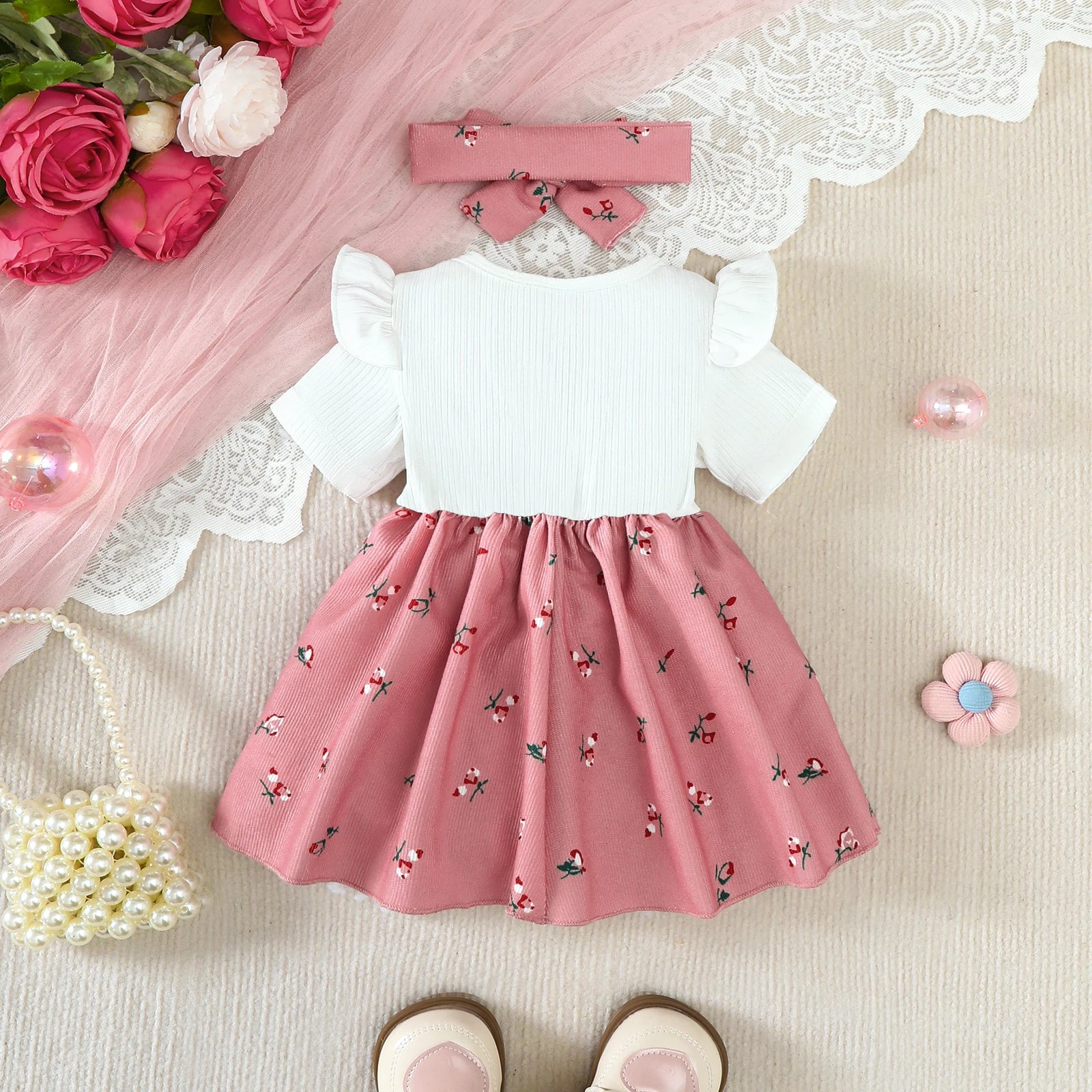 Summer Blooming Bow Baby Dress with Headband