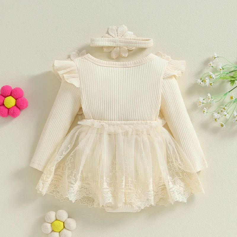 Floral Baby Girl Princess Romper Dress with Headband