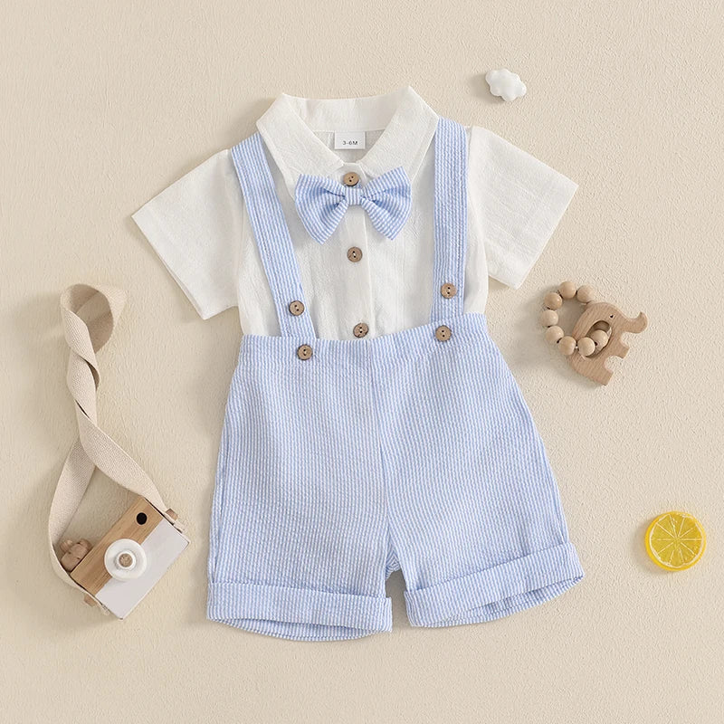 Classic Little Gentleman Romper and Suspender Shorts Set