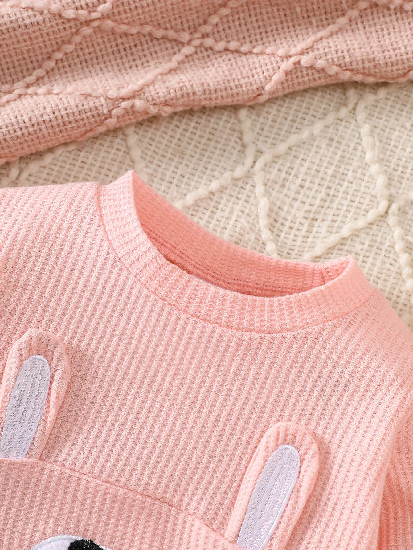Sweet Bunny Embroidery Waffle Lounge Set