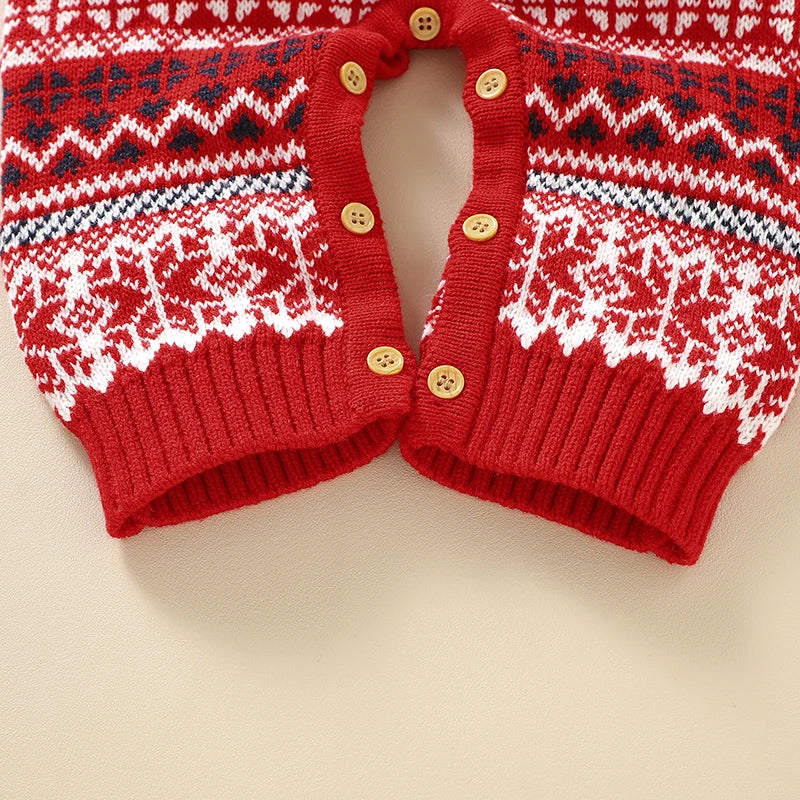 Festive Reindeer Knit Baby Romper with Matching Hat