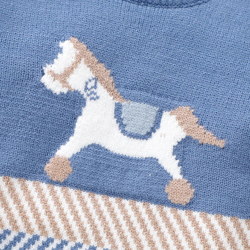 Classic Horse Embroidered Baby Knit Romper