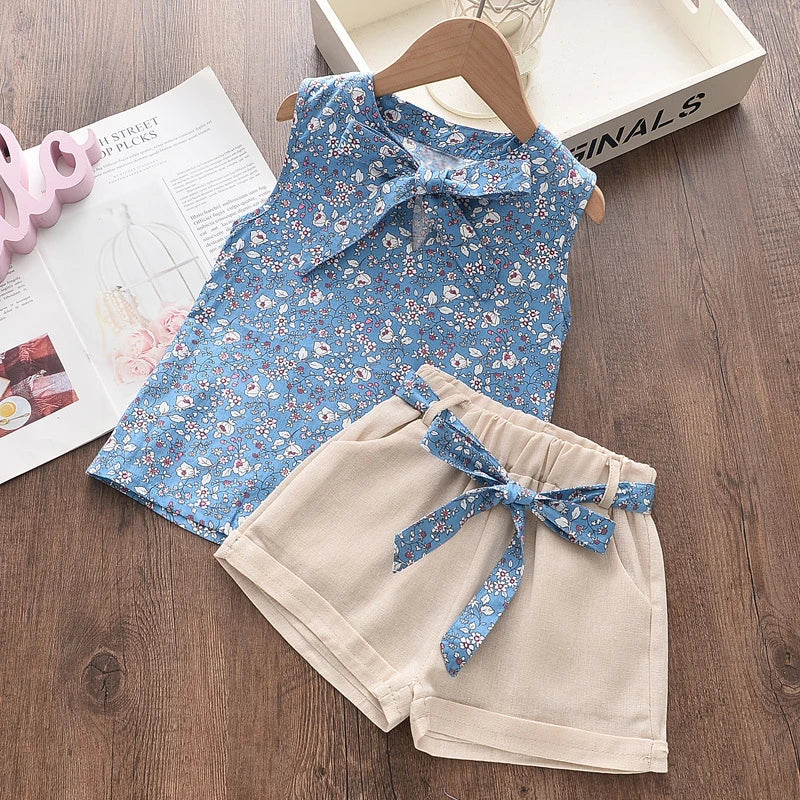 Sunny Days Sleeveless Floral Girls Two-Piece Outfit