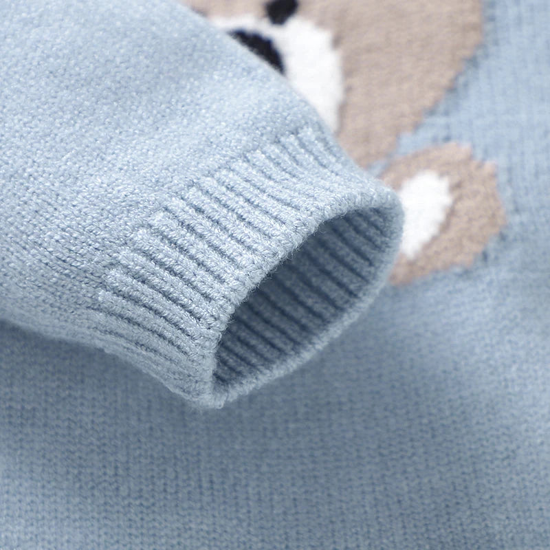 Classic Bear Embroidered Baby Knit Romper with Hat 2pcs