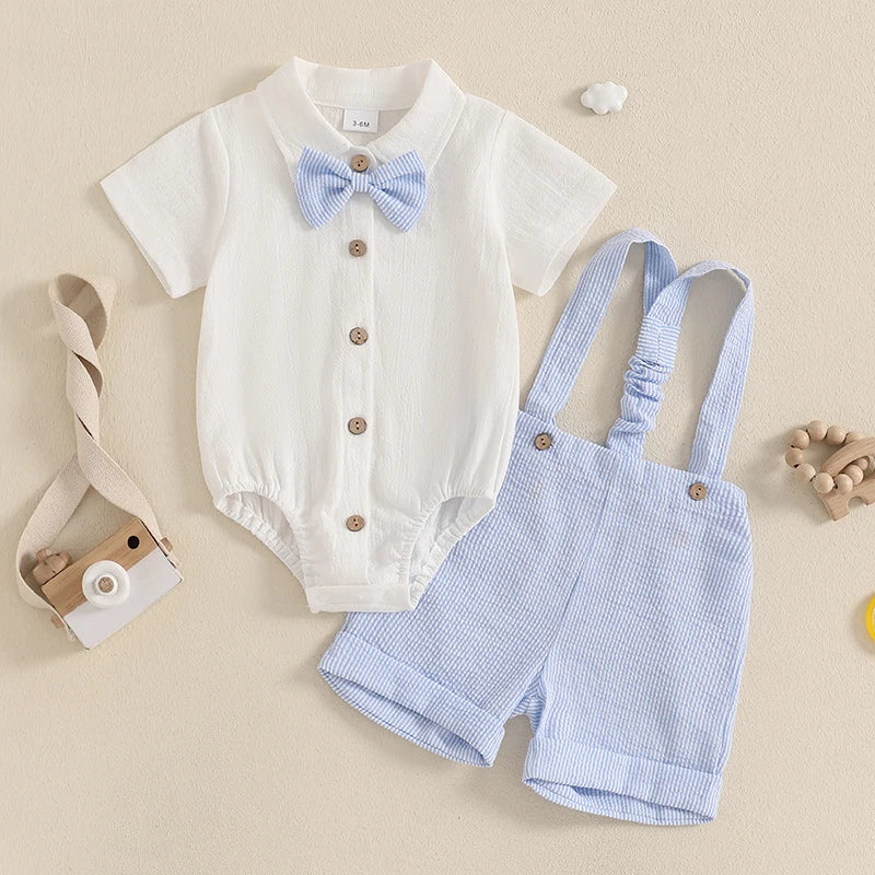 Classic Little Gentleman Romper and Suspender Shorts Set