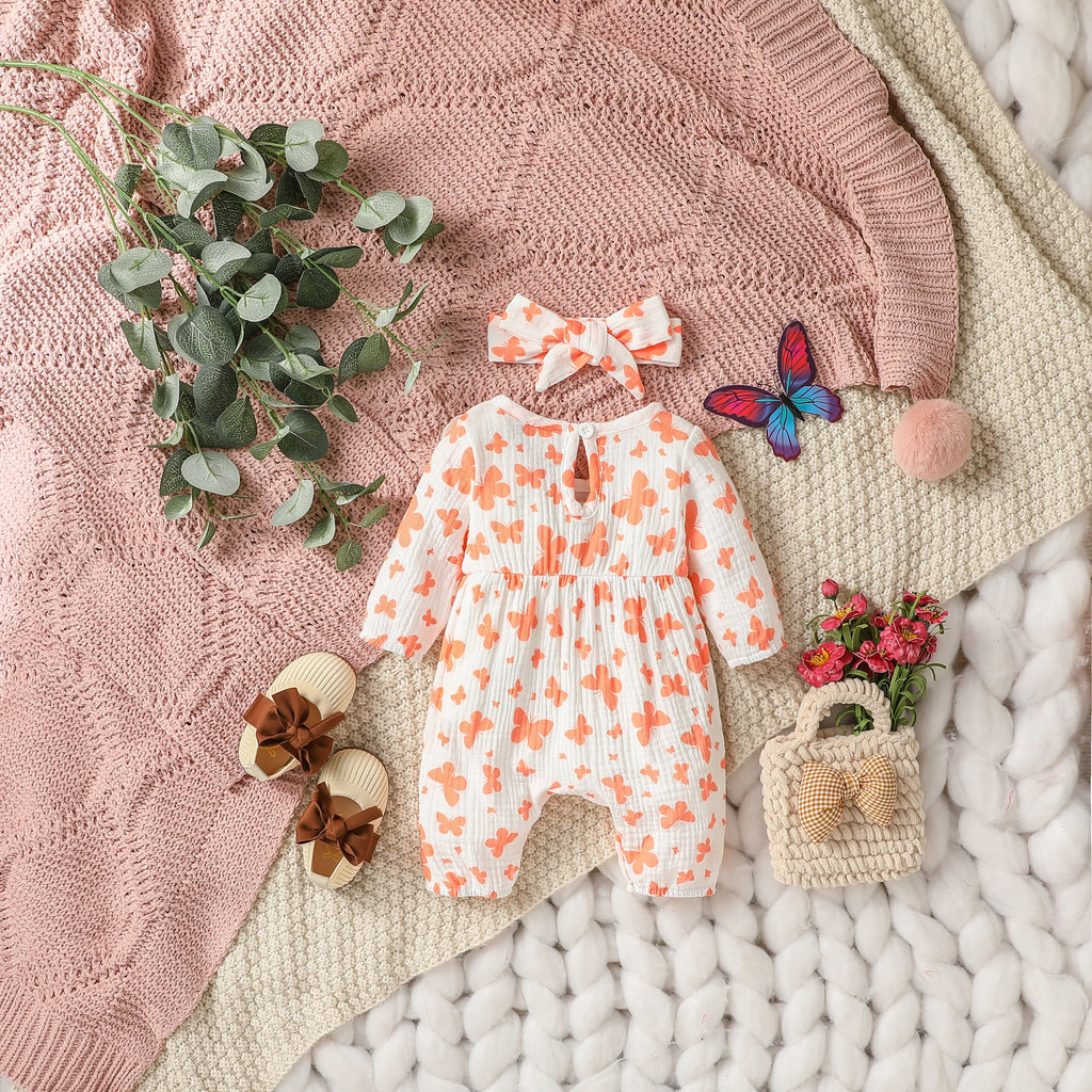 Sweet Floral Baby Romper with Matching Bow Headband Set