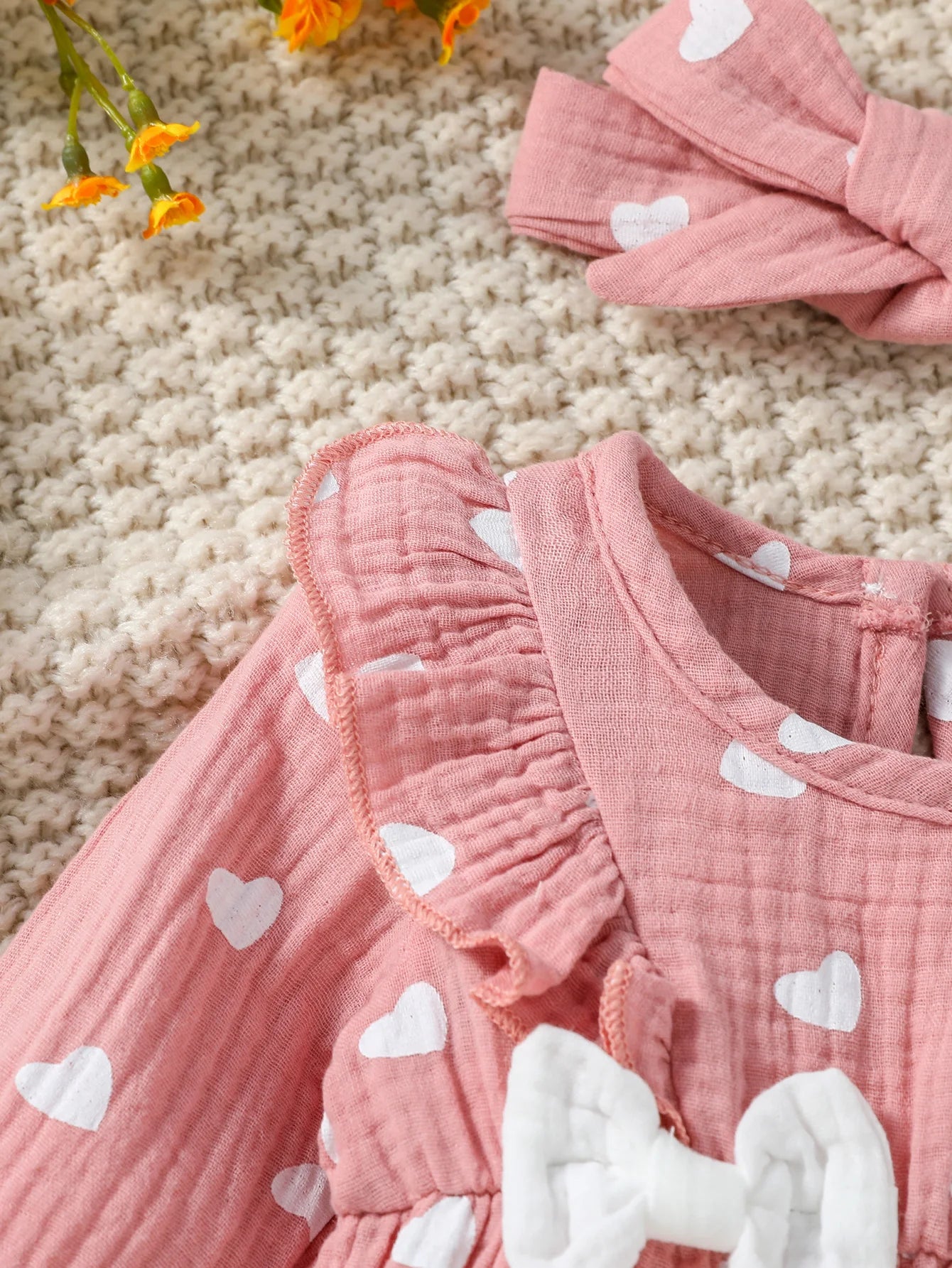 Sweet Floral Baby Romper with Matching Bow Headband Set