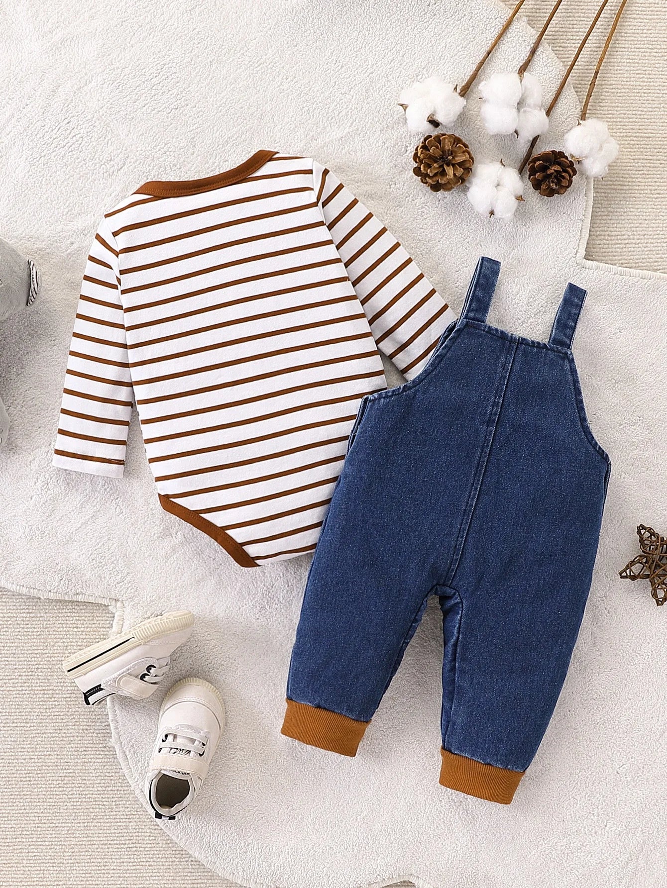 Striped Jumpsuit with Adorable Denim Puppy Charm Set