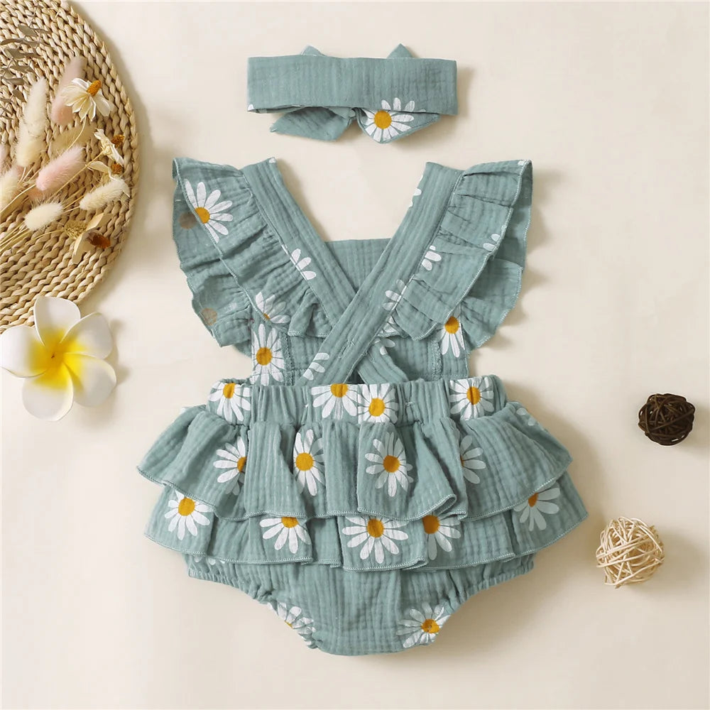 Sunny Daisy Sunflower Baby Romper Set