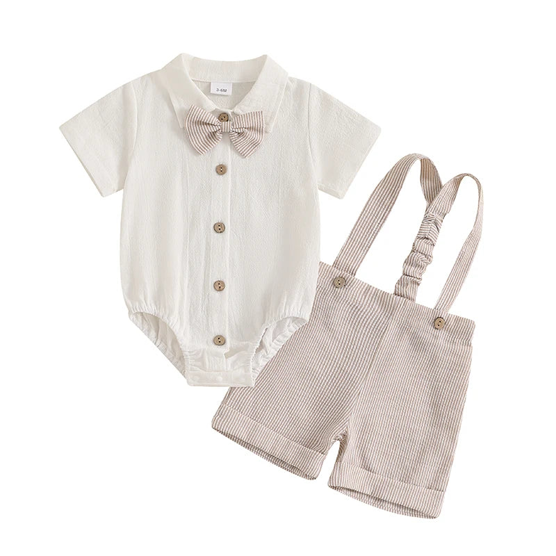 Classic Little Gentleman Romper and Suspender Shorts Set