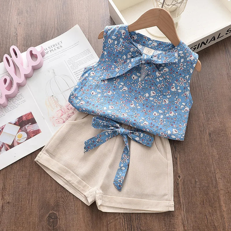 Sunny Days Sleeveless Floral Girls Two-Piece Outfit