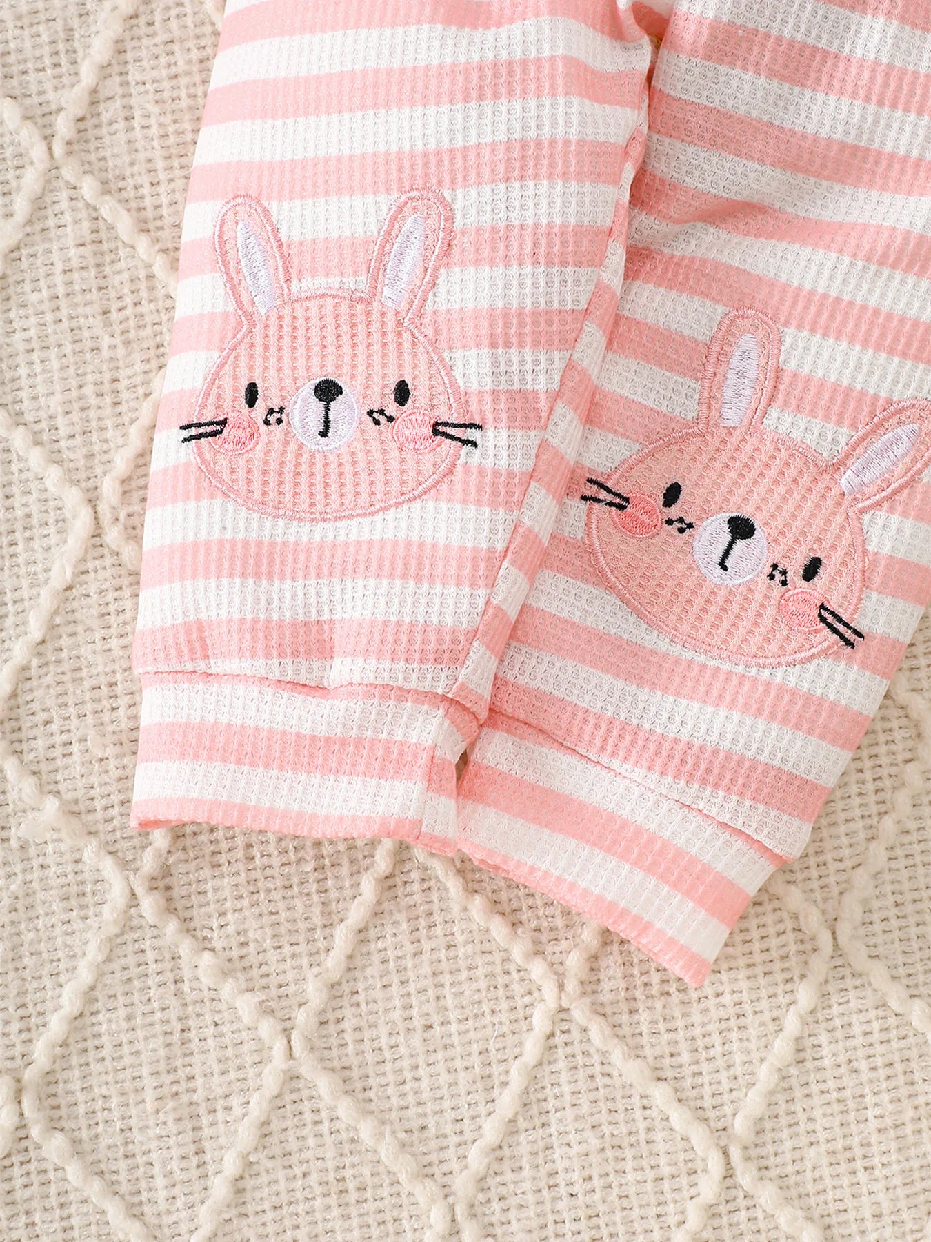 Sweet Bunny Embroidery Waffle Lounge Set