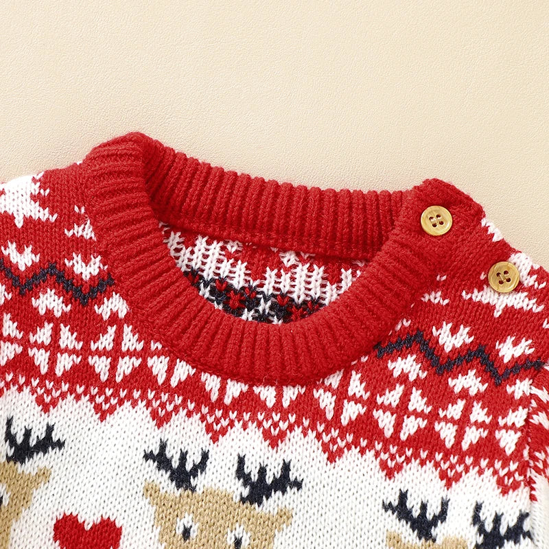 Festive Reindeer Knit Baby Romper with Matching Hat