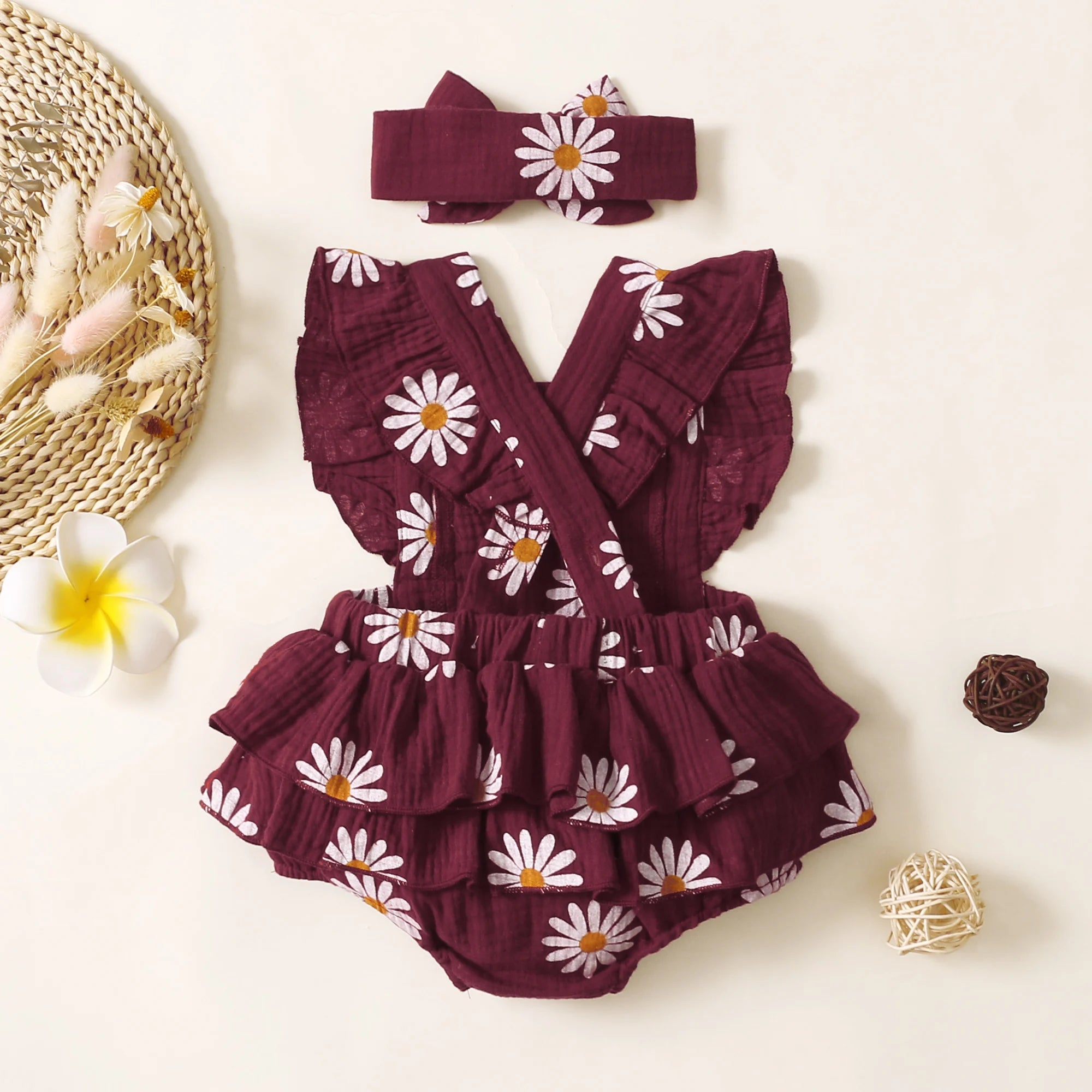 Sunny Daisy Sunflower Baby Romper Set
