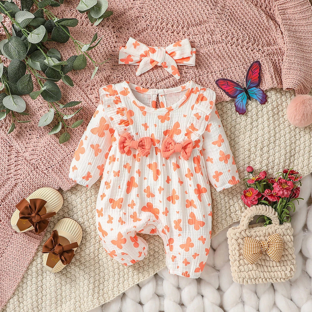 Sweet Floral Baby Romper with Matching Bow Headband Set