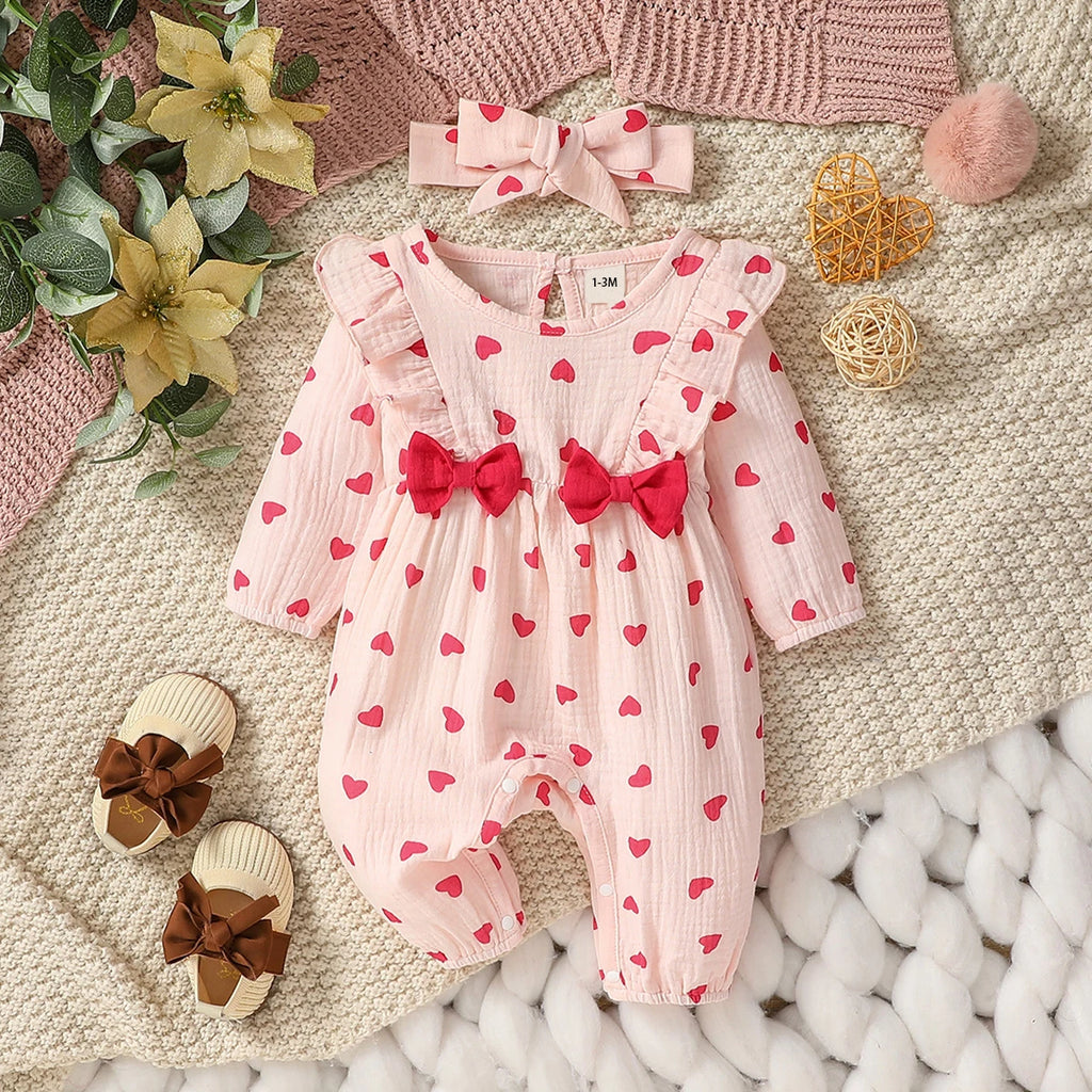 Sweet Floral Baby Romper with Matching Bow Headband Set
