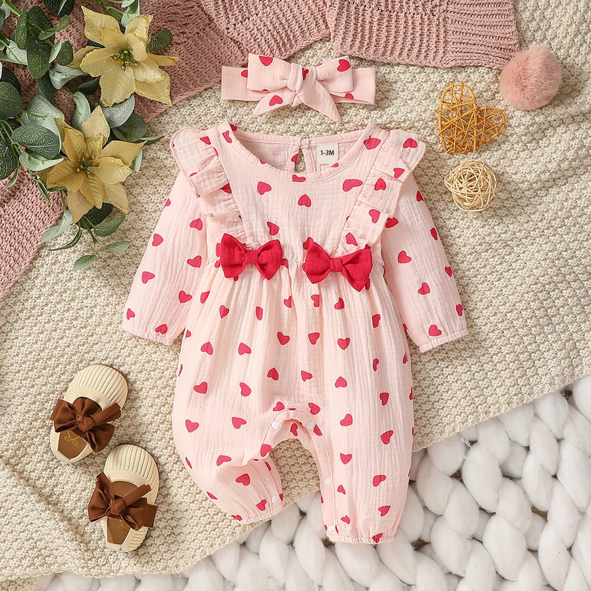 Sweet Floral Baby Romper with Matching Bow Headband Set