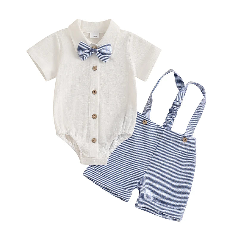 Classic Little Gentleman Romper and Suspender Shorts Set
