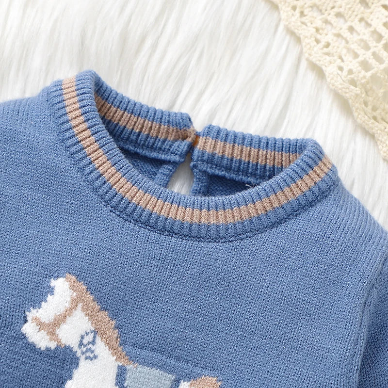 Classic Horse Embroidered Baby Knit Romper