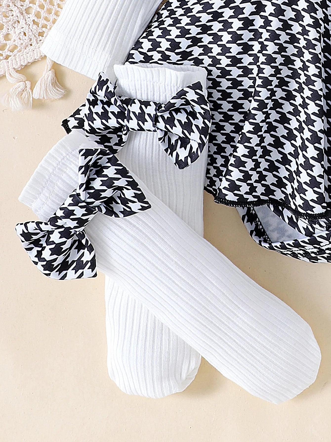 Sweet Autumn Baby Girl Dress Set with Bow Headband and Tights