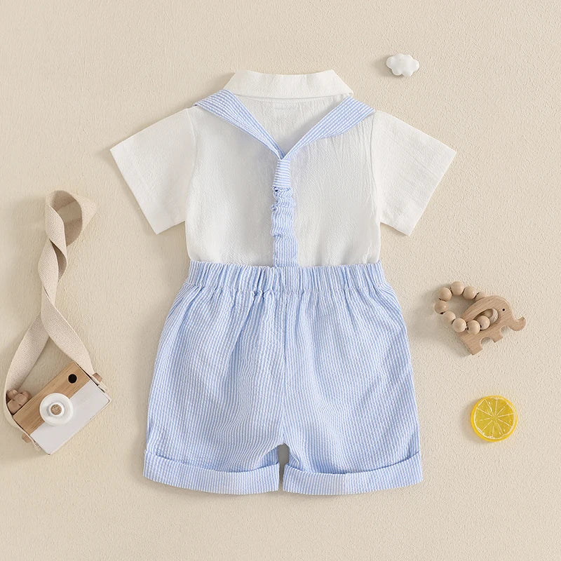 Classic Little Gentleman Romper and Suspender Shorts Set