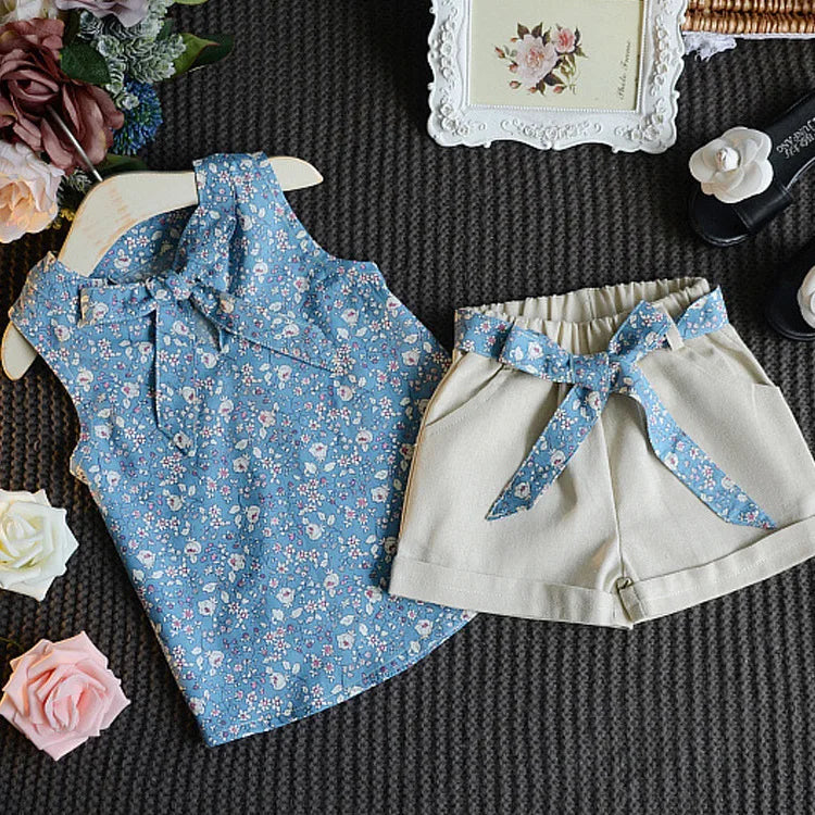 Sunny Days Sleeveless Floral Girls Two-Piece Outfit