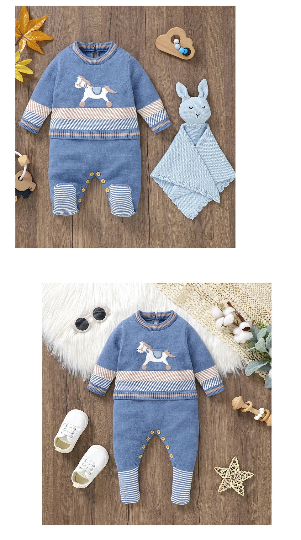 Classic Horse Embroidered Baby Knit Romper