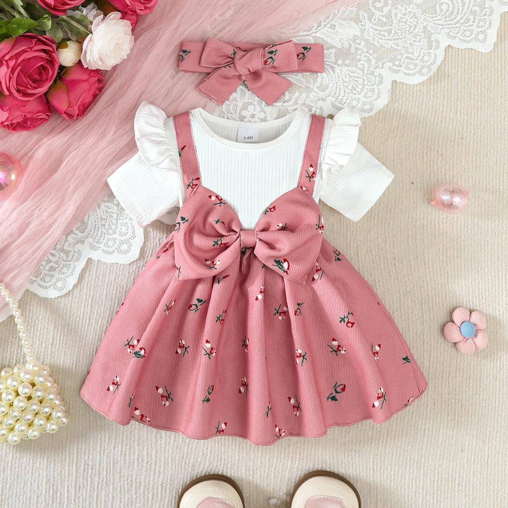 Summer Blooming Bow Baby Dress with Headband