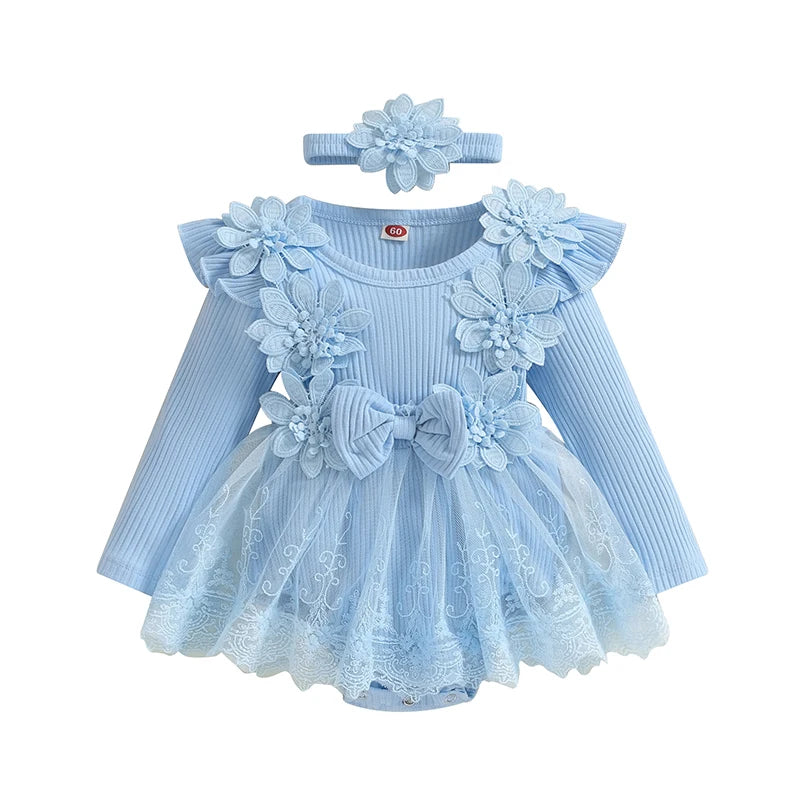 Floral Baby Girl Princess Romper Dress with Headband