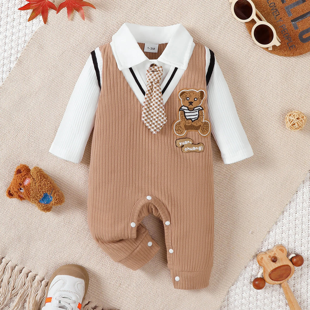 Little Gentleman Teddy Long Sleeve Romper