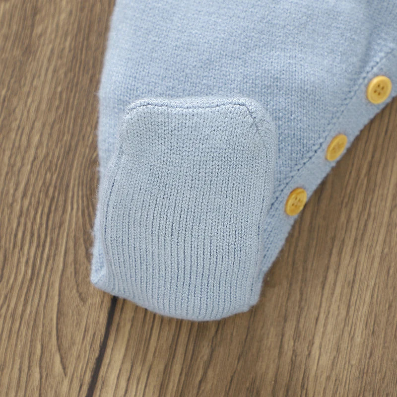 Classic Bear Embroidered Baby Knit Romper with Hat 2pcs