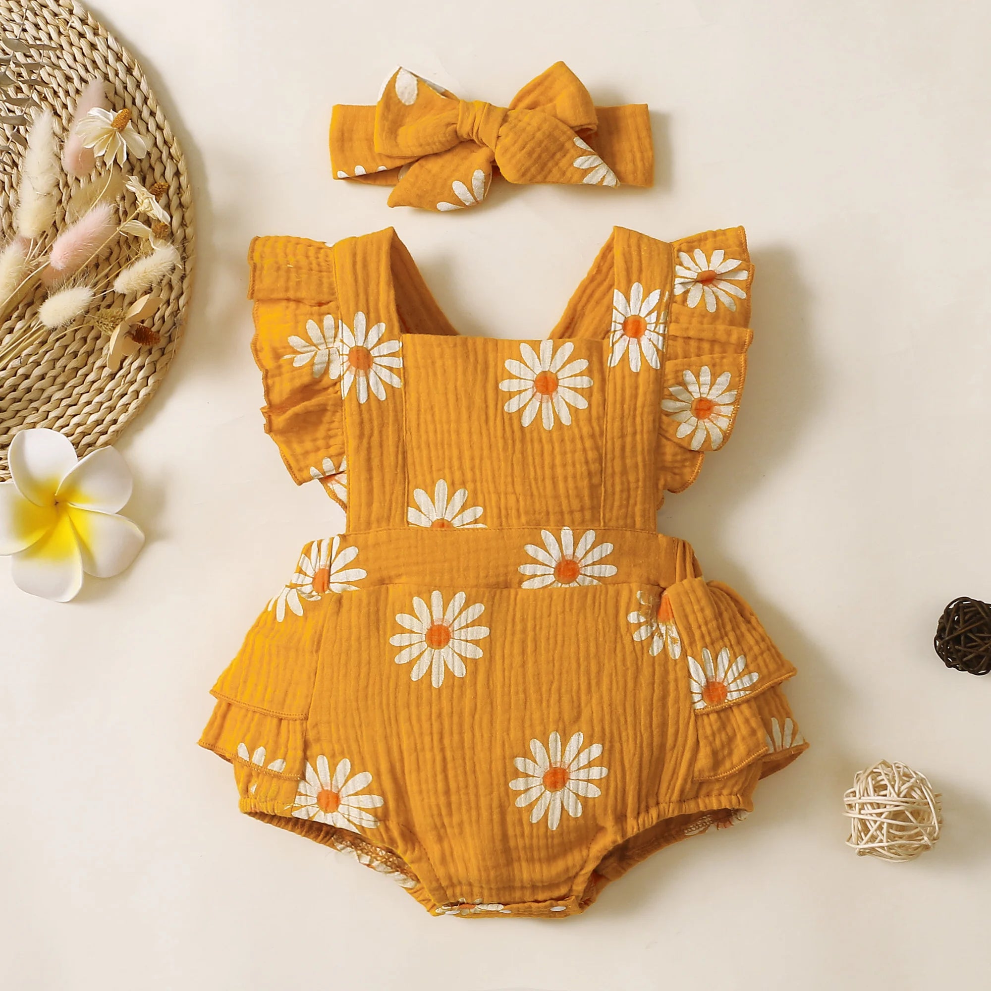 Sunny Daisy Sunflower Baby Romper Set